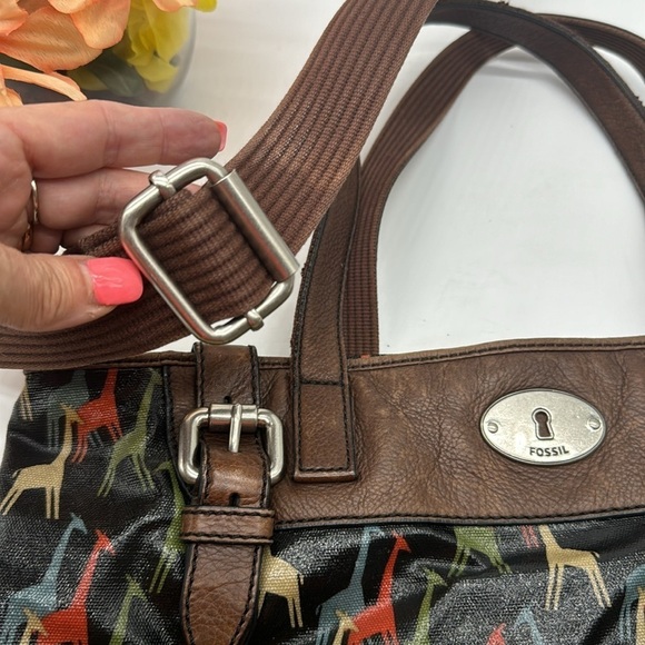 Fossil Key-Per Giraffe Theme Large Tote Bag Plastic Coated Vintage MCB6215E - Picture 6 of 13